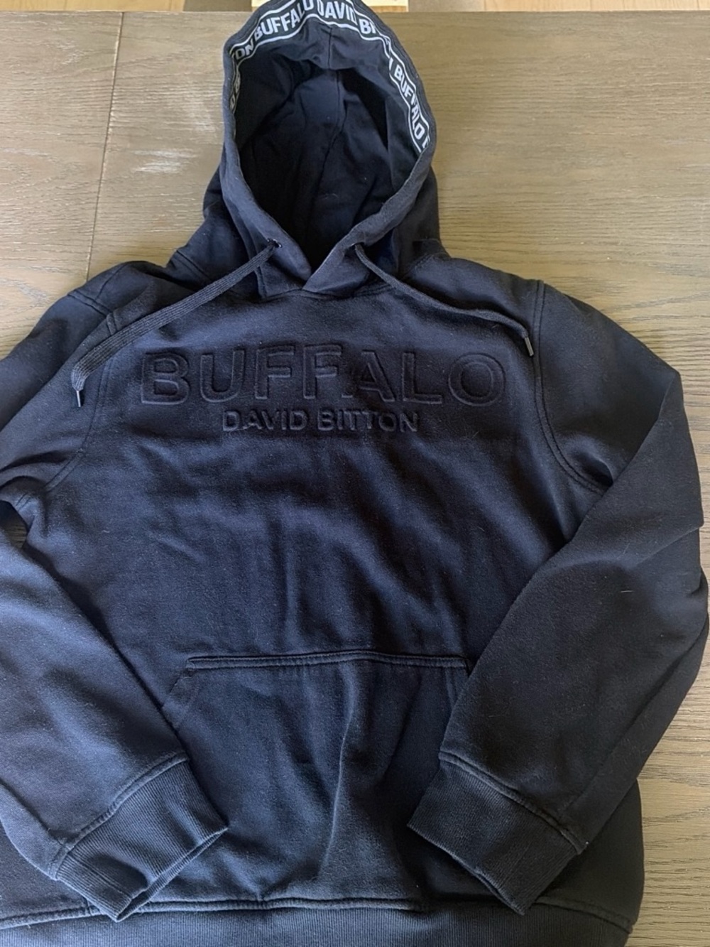 Buffalo David Bitton Black Hooded Sweatshirt with Embossed Logo large